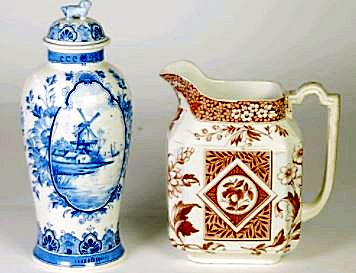 Early Victorian Alcock & Co Staffordhire Chinoiserie Urn and a Jug